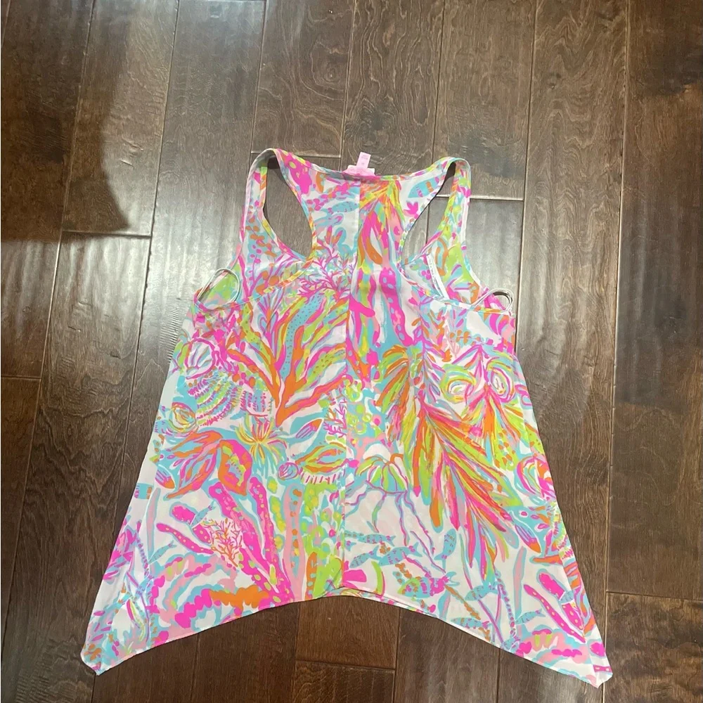 LILLY PULITZER Sarina Scuba to Cuba Floral Sleeveless Silk Tank Top Size Medium - Picture 6 of 8